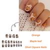 24pcs Press On Nails Bright Oil Stroke Maple Leaf Short Square Nails Removable Fake Nails Finished Wear Nails