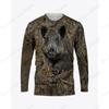 Bear Pig Hunting Animal 3d Print Long Sleeve T-shirt Men Women Fashion Tshirt Camo Camouflage Tops Tees Outdoor Sportwear Tshirt