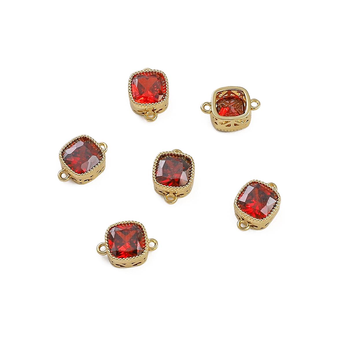 

1 шт./пакет, золотой медный циркон, инкрустированный квадратной формы, двойной подвесной кулон, подвески для DIY, аксессуары для изготовления ювелирных изделий красный