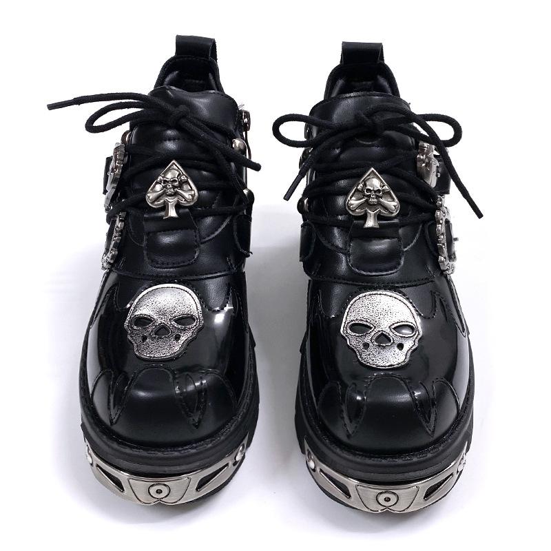 Muži a ženy Stejná subkultura Platformové boty Děti Goth Punk styl Lebka Niche Jednoduché boty Tmavé Malé kožené boty