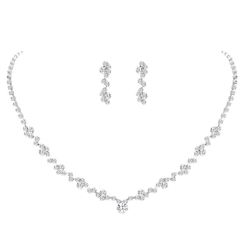 Elegant Rhinestone Earrings & Necklace Set - Women's Luxury Fashion Jewelry