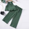 Summer Children Cute Flounder Hem Suspender + Broad LEG Trousers GIRL Casual Top