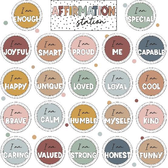 Boho Affirmation Station Bulletin Board Set Rainbow Positive Affirmations Bulletin Board Decorations for Classroom Mirror Wall Bulletin Board