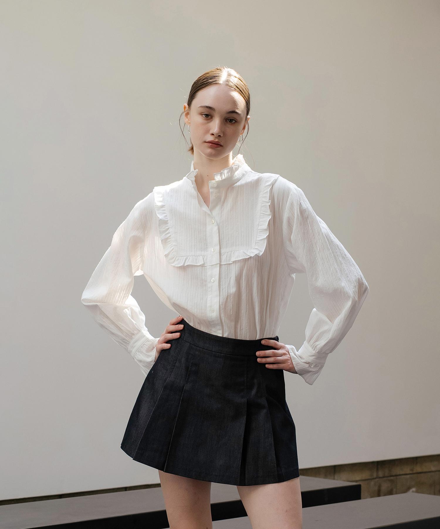 Unis Ruffle Detail Cotton Shirt White