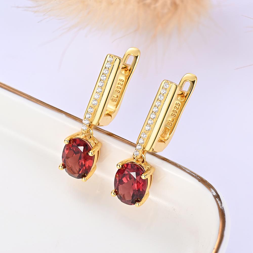 Elegant S925 Sterling Silver Earrings with Natural Garnet Stones January Birthstone Fine Jewelry for Women Birthday Gift