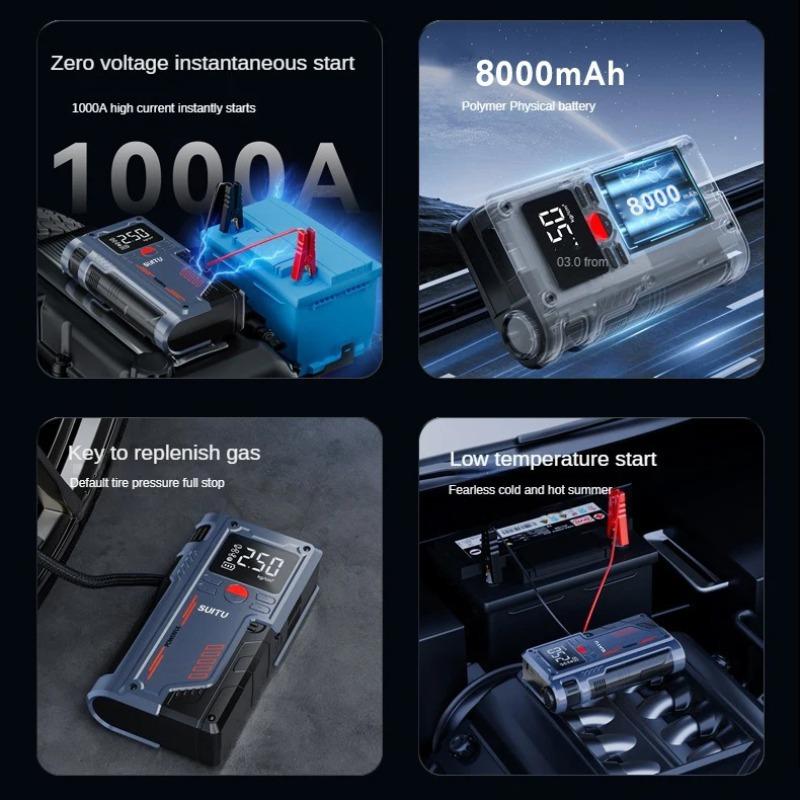 MoStar Car Jump Starter W/ Tire Inflator All In One 8000mAh Auto Air Compressor Booster Power Bank Car Battery Starters Device