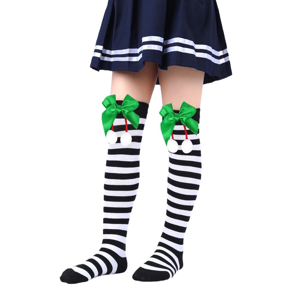 Cute Butterfly Bow Christmas Socks For Girls Long Tube Polyester Fabric