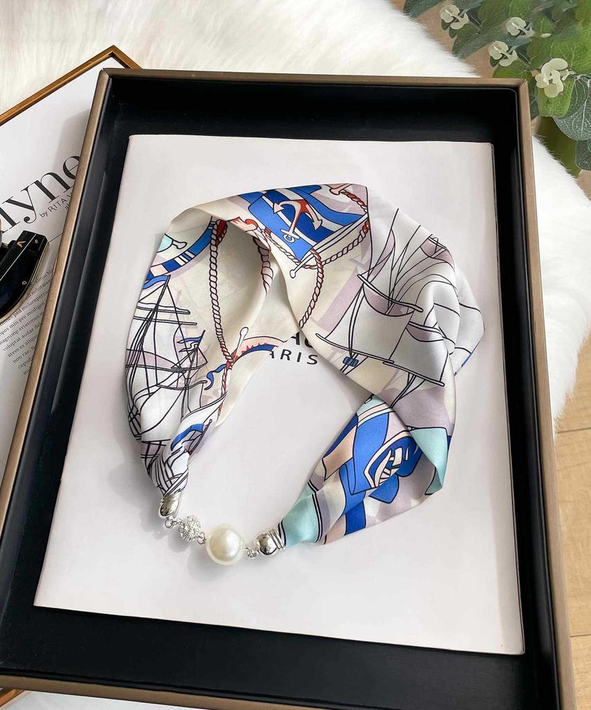 Magnetic Buckle Silk Scarf Headband Internet Celebrity New Magnetic Buckle Bracelet Small Long Women's Summer Casual Necklace Diamond Neck Band