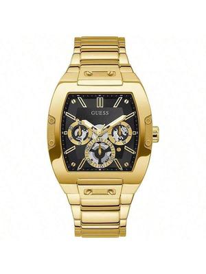Black & Gold-Tone Square Multifunction Men's Quartz  Watch, Fashionable Suitable For Daily Wear A Great Gift For Men GW0456G1