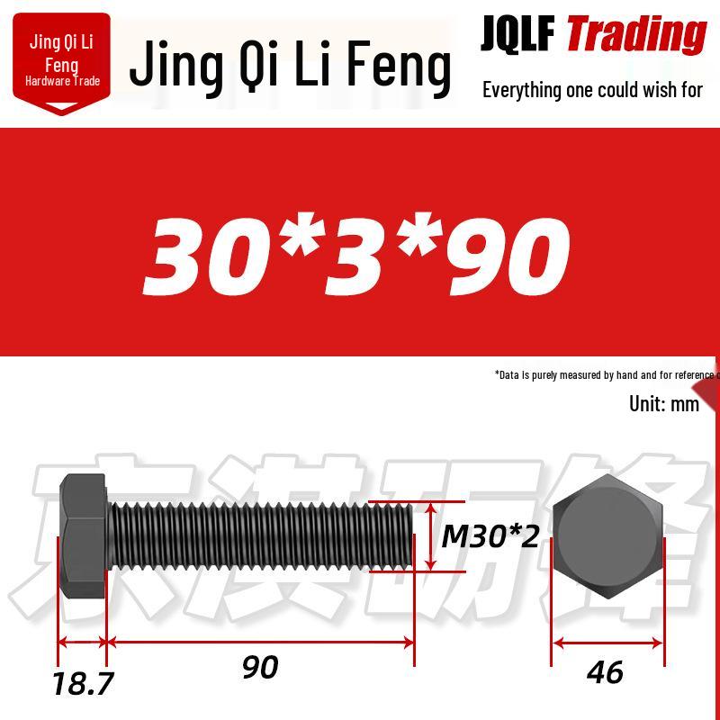 12.9 Grade Black High-Strength External Hex Bolt, Medium Tooth, Full Thread, M10-M36