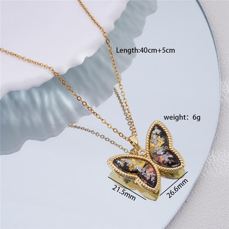 Fashion Gradient Butterfly Zircon Pendant Necklace Stainless Steel Chains High Grade Insect Choker Jewelry Gift For Women Girls