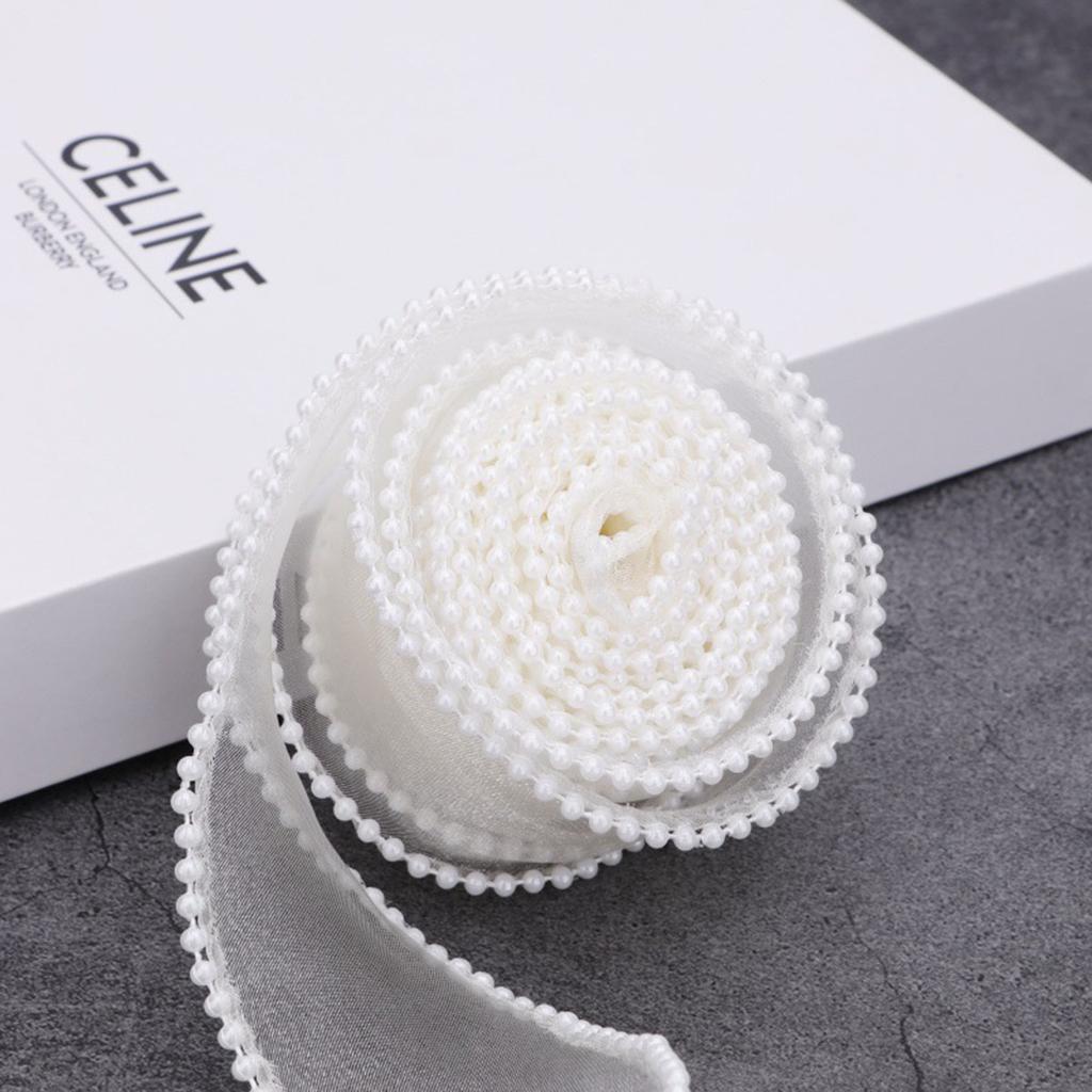 (5yards/roll)4cm Pearl Edge Organza Ribbon Wave Silk Lace Children Hair Accessories Lolita Handmade Decorative Gift Box Wedding