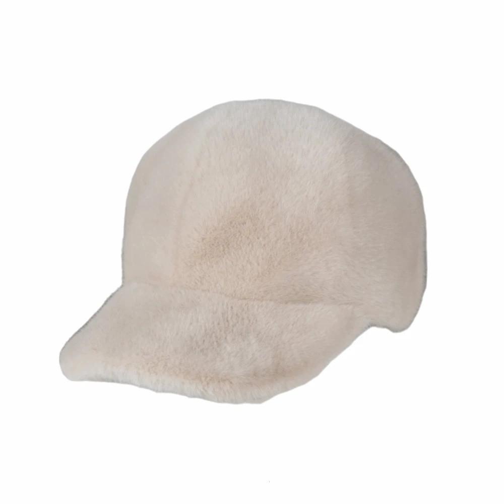 Solid Color Faux Fur Duckbill Hat Thickened Warm Plush Hat Casual Fluffy Baseball Hat Outdoor