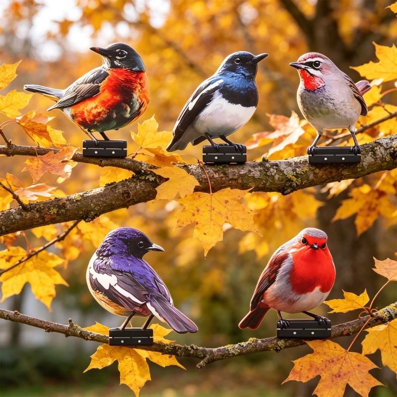 Colorful Metal Bird Enhancements Pack Of 5 For Garden Fence Yard