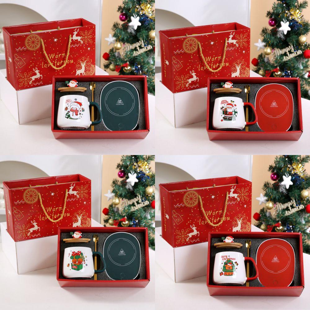 Creative Christmas Gift Box Set New Year Souvenir Mug Water Cup Gift Ceramic Cartoon Santa Claus Coffee Cup With Heating Pad