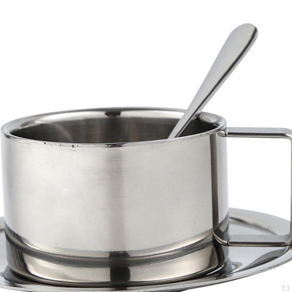 Coffee Cup And Spoon Set Stainless Steel Vietnamese Double Wall Portable Milk