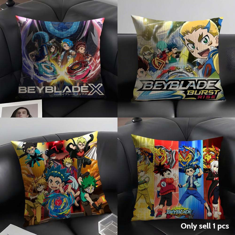 B-Beyblade Anime Cushion Cover Natural Linen Organic Fabric Double-Sided Printing Sofa Home Decor Gift Pillow Case