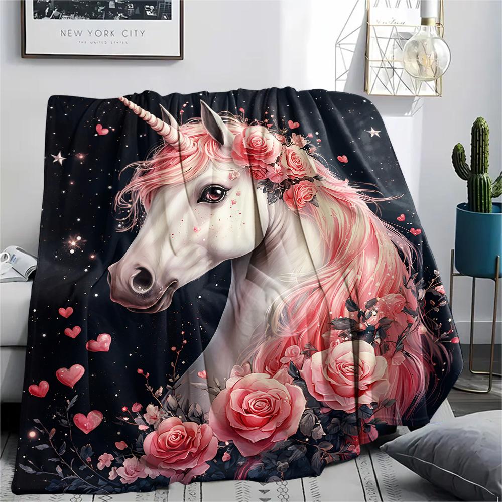 Unicorn Print Flannel Blanket, High Quality Comfortable for All Seasons, Home Decor, Warmth and Comfort, Perfect for Christmas Gifts