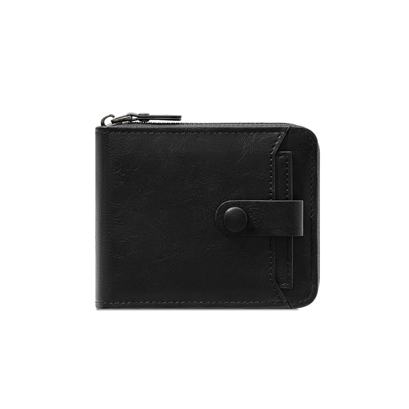 

Riorune Men s bifold wallet large capacity compact round zipper easy to use Coin purse men s card holder mini wallet wallet (black)