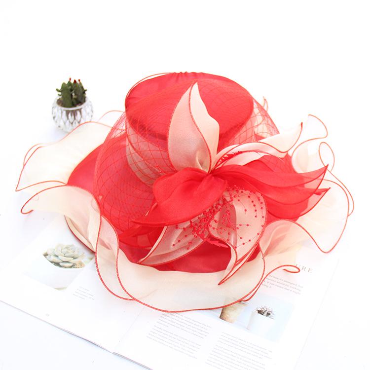 2024 New Organza Big Brim Top Hat Women'S Spring And Summer Sunscreen Sun Hat European And American Fashion Flower Sun Hat Wholesale