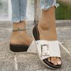 Fashion Buckle Decor Wedge Slippers Women Fashion Rivet High Heel White Sandals Woman Summer Slip On Pu Leather Platform Slides Mujer