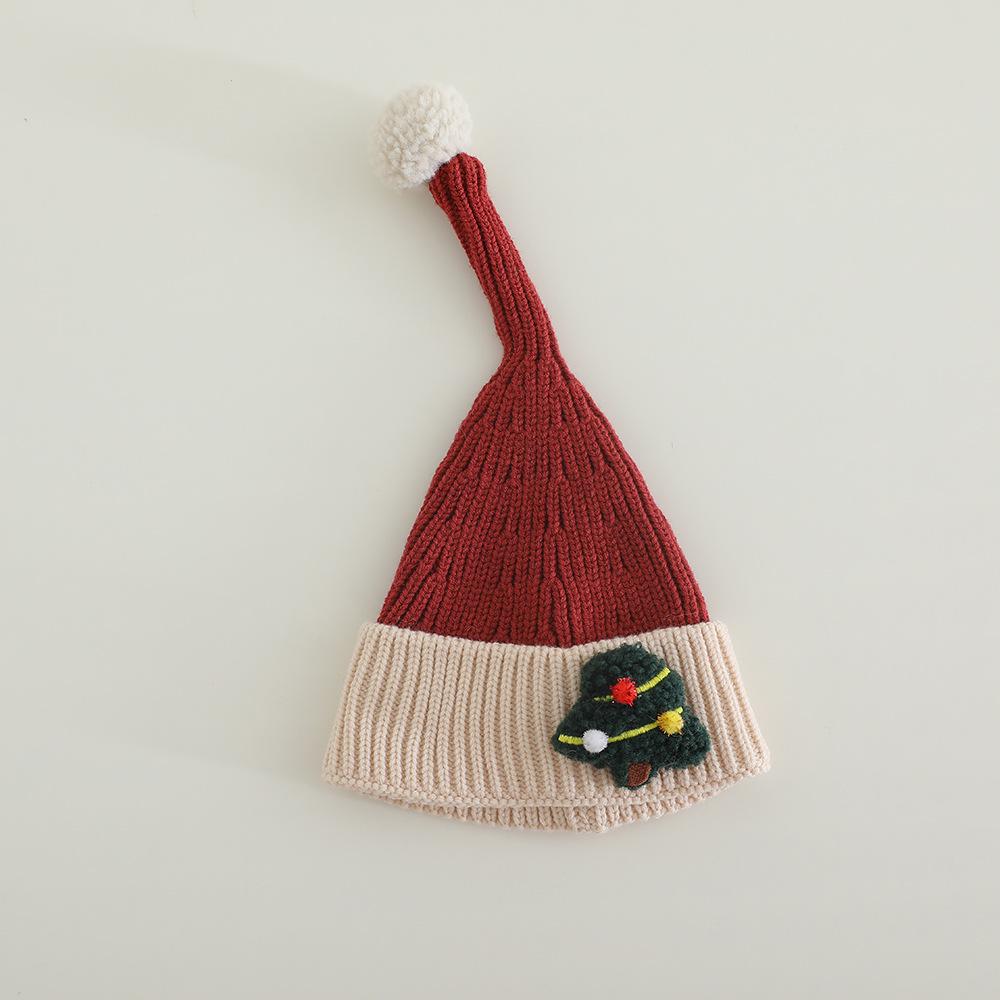 

Kids Colorful Pom-Pom Knit Long Tail Christmas Hat - Korean Style Winter Beanie One Size червоний