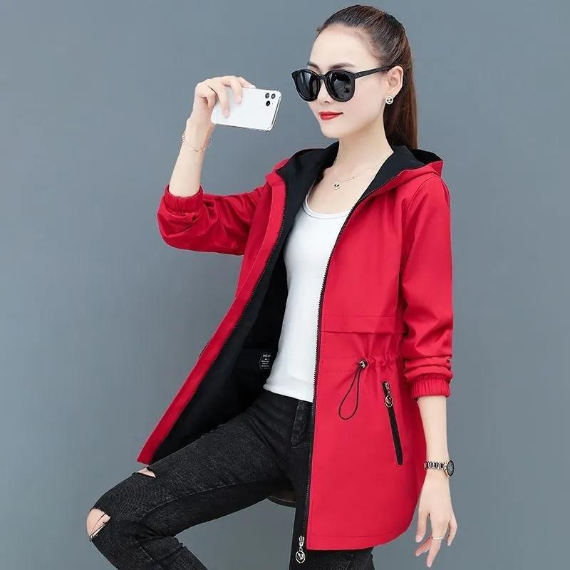 Spring Autumn Women's Jacket Loose Coat Double-sided Wear Trench Coat Mid-length Windbreaker New Female Loose Outwear 5XL