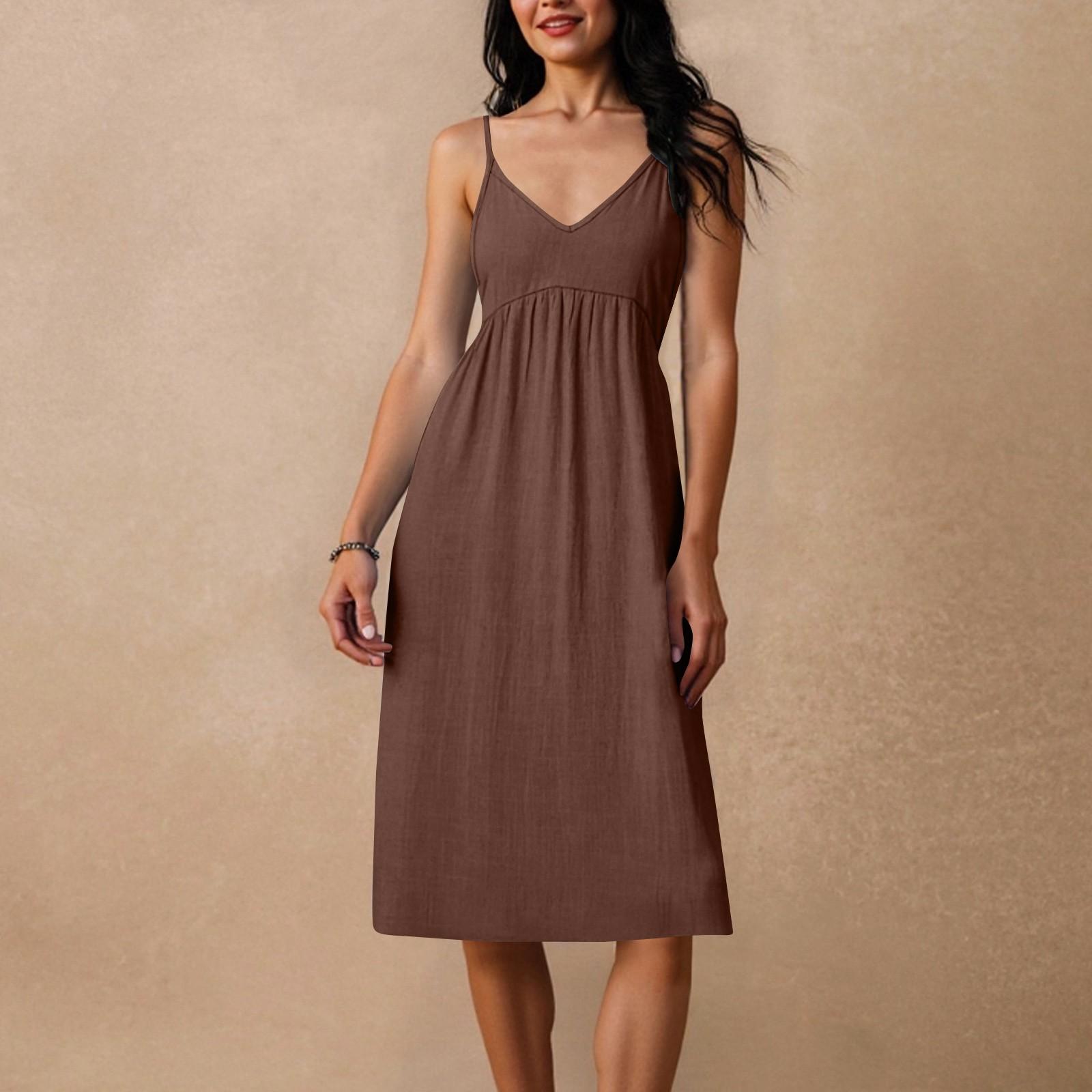 

Женское свободное повседневное пляжное праздничное платье-сарафан на тонких бретельках с открытой спиной и бантом XL коричневый