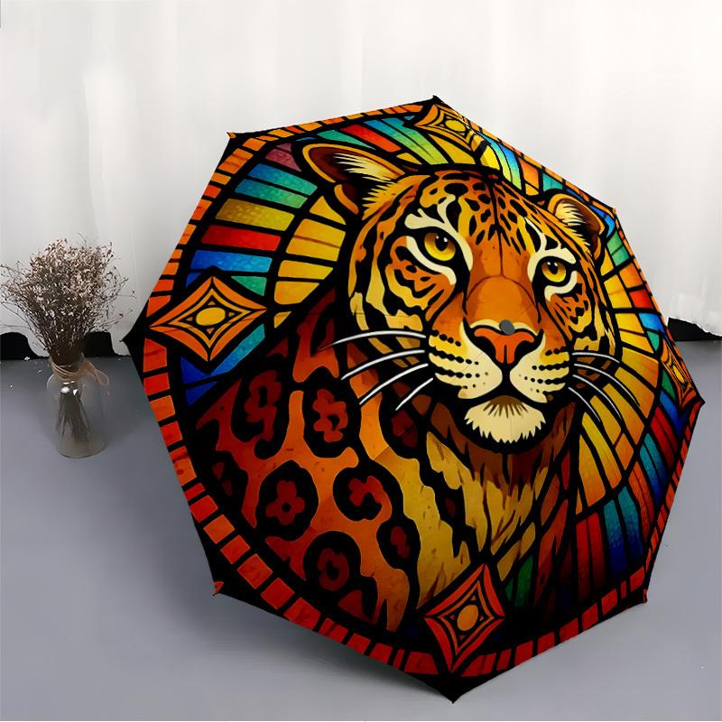 1pc Tiger Stained Automatic Open/close Umbrella, 8-Rib sturdy structure, Auto Folding/Opening, Portable Travel Umbrella for Women, Parties023