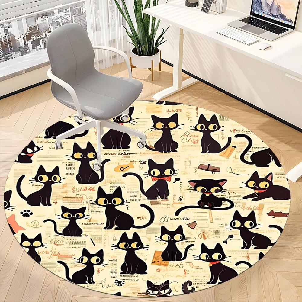 1PC Black Cat Pattern Chair Carpet for Office, Indoor Non-Slip Washable Carpet, Soft Comfortable Mat For Office Room Yy250930160