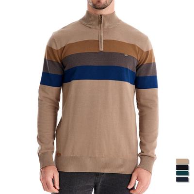 Fashionable Autumn and Winter Men's Half-zip Men's Sweater Pullover Striped Patchwork Sweater