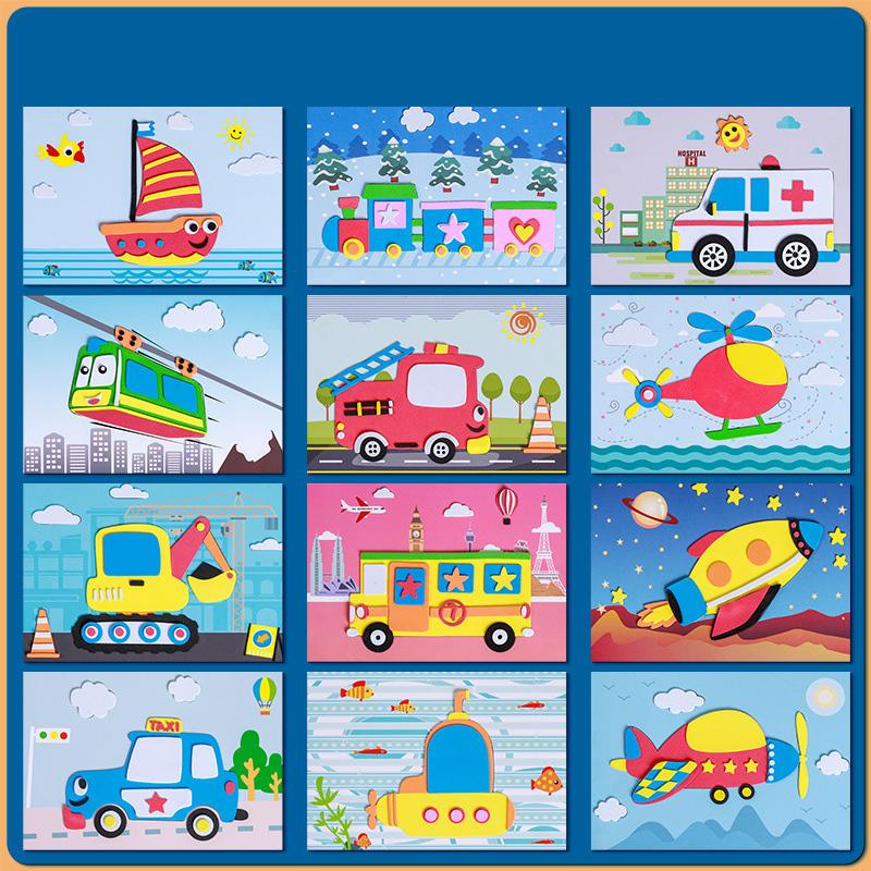 12 Stück/Set 3D EVA Schaum Handgemacht Aufkleber Cartoon Tier Fahrzeug Stil DIY Aufkleber für Kindergartenkinder Geschenk