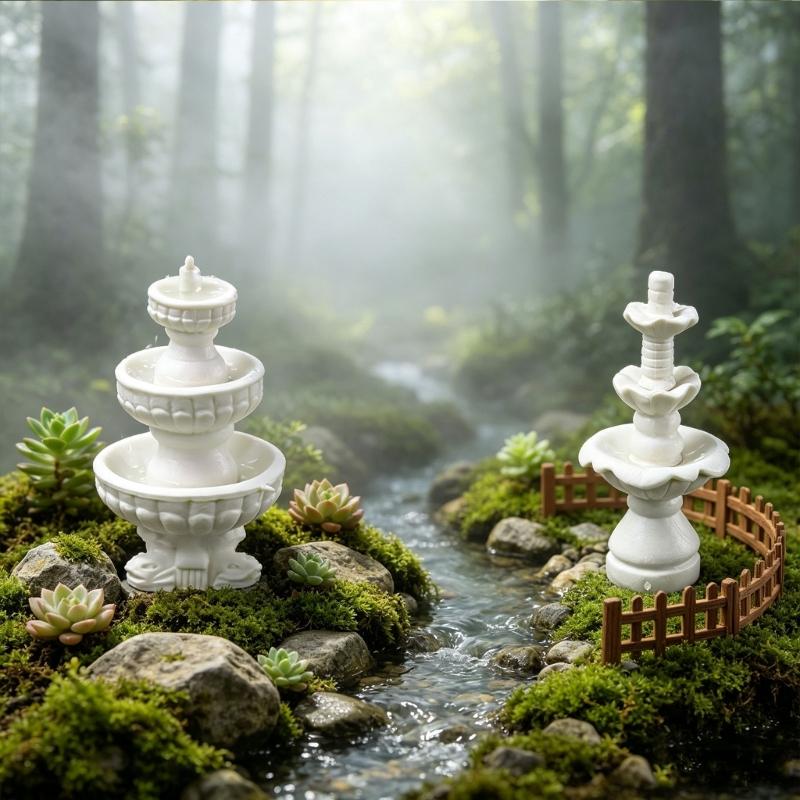 Miniature Fountain Decors Mini Water Feature for Miniature Landscape Bonsais Dollhouses Faery Garden DIY Scene Accessories