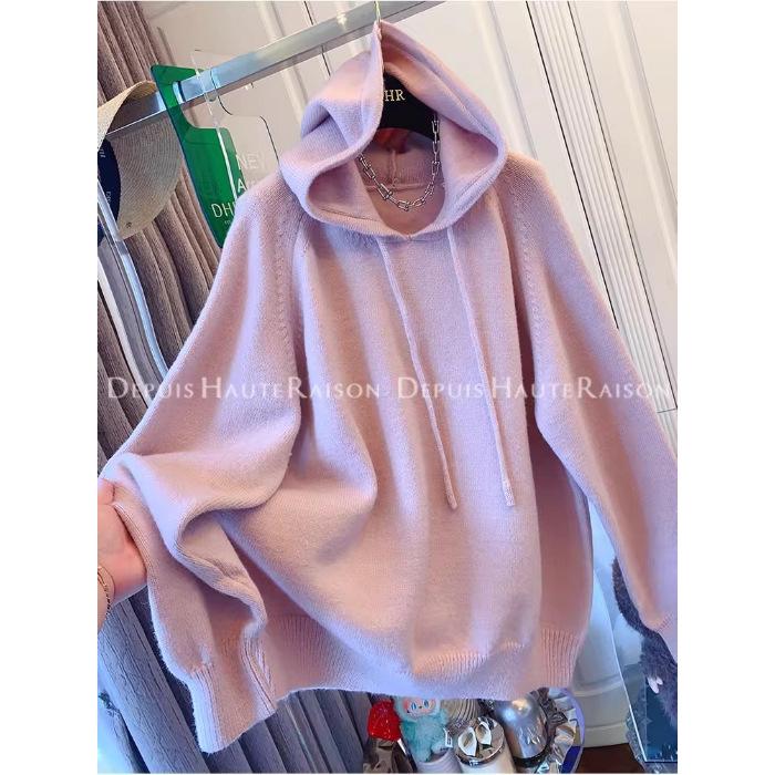 

2025 Autumn/Winter Plus Size Hooded Casual Sweater for Women - Lazy Style Knitwear Size 3 (pref: 160-240 jin) рожевий