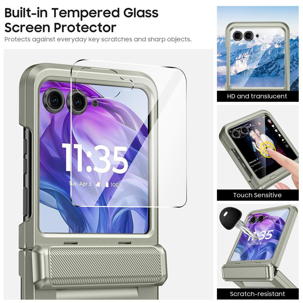 For Motorola Razr Ultra 2024/Razr Pro 2025/Razr Pro 2026 With Hinge Protection,Built-in Screen Protector Shockproof All-Inclusive Phone Cover-Titanium