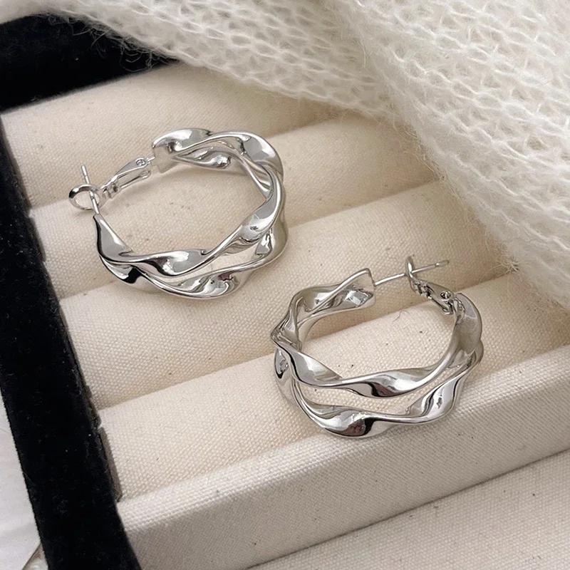Real  Sterling Silver Twisted Round Hoop Earrings for Women Minimalist Trendy Fine  Sweet Cool Accessories