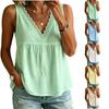Women Sleeveless V Neck Top Lace Trim Hollow Out Summer Casual Blouse Lightweight Loose Fit Shirt