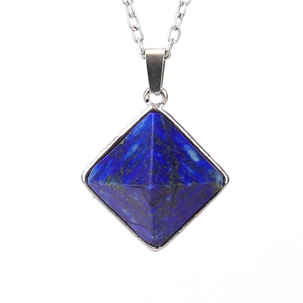 

Tiktok Live Natural Crystal Gemstone Rhombus Hemming Jade Pyramid Pendant Necklace N633