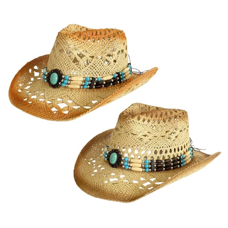 Western Straw Hat Handwoven Breathable Sun Hat Beach British Hat Elegant Wide Brimmed Straw Hat Panama Hat