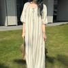 1011 new cotton and silk nightdress women's summer short-sleeved pajamas cartoon pony element long loose cotton silk skirt can be worn outside