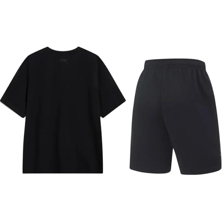Li Ning Logo Print Simple Fashion Comfortable Versatile Round Neck Pullover Short Sleeve T-Shirt Casual Sports Set Unisex Tops YHSV373-2+AKST543-3