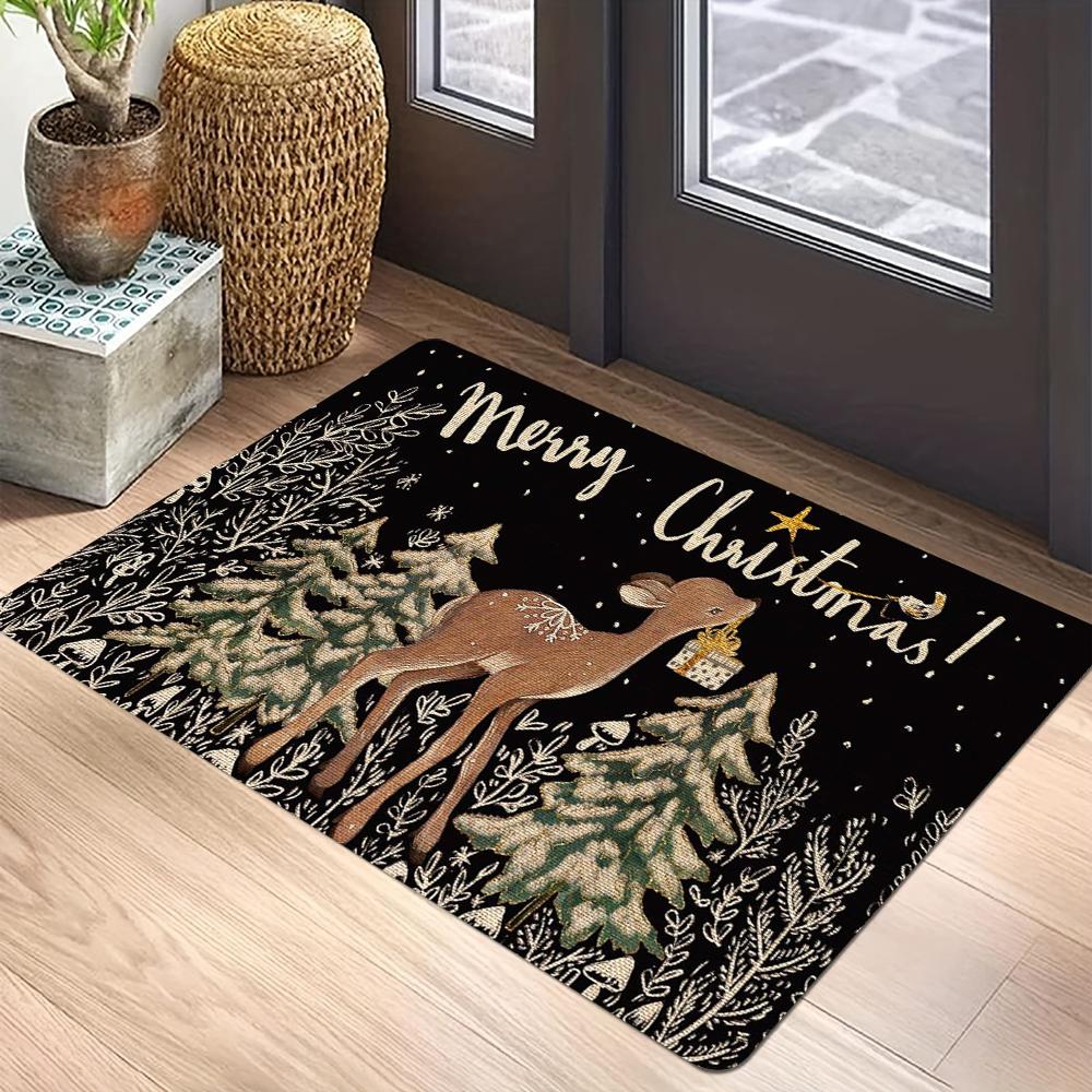 Merry Christmas Tree Snowman Elk Carpet Party Living Room Sofa Bedroom Study Kitchen Entrance Door Rug Non-slip Home Decor Mat