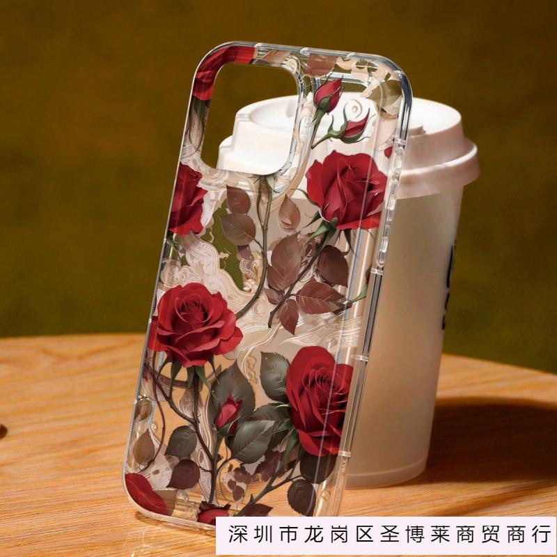 Blooming rose branches are suitable for iPhone16pro Apple 15 Pro mobile phone case 14 transparent 13 airbag 12 burst 11