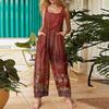 Women's Casual Straight Jumpsuit Sleeveless Retro Printed Jumpsuit