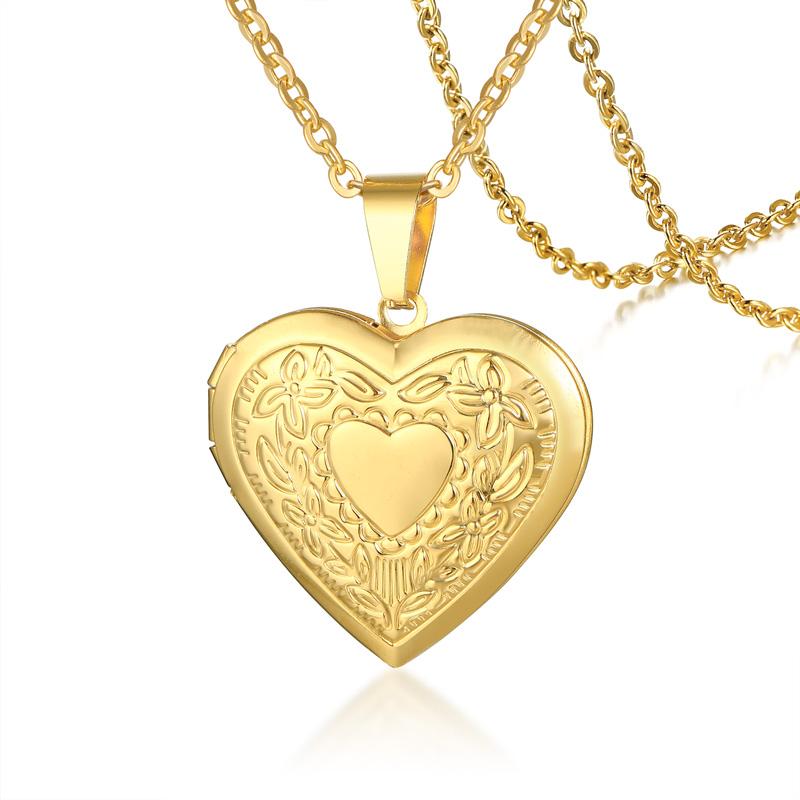 Vnox Picture Women Necklaces Heart Locket Pendant Family Image Personalized Anniversary Gift PN-1192G