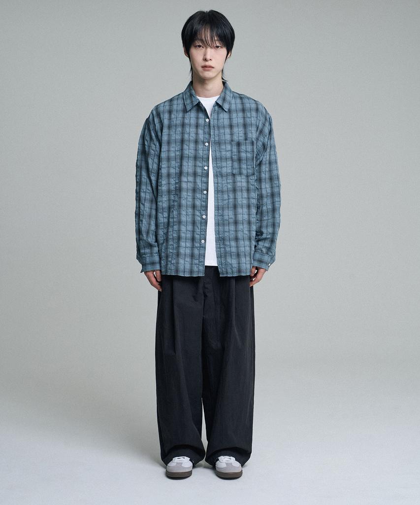 Mubeun Vintage Wrinkle Check Shirt Blue