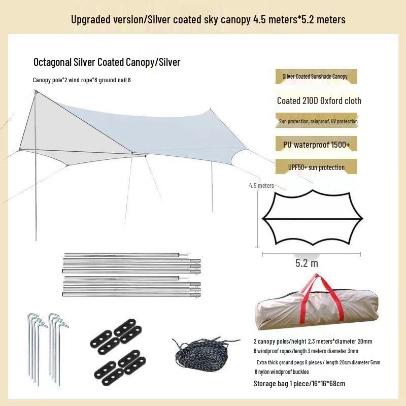 

Forest Bee Outdoor Black Vinyl Camping Tent with Rainproof Sun Protection, Hexagonal/Octagonal Butterfly Design, Silver Coated. 3m x 3m Square