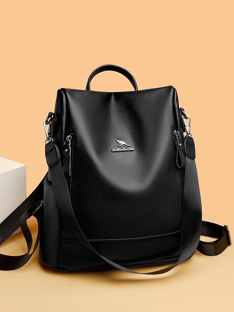 

Женский рюкзак Ретро Большой вместимости Текстура мягкой кожи Повседневный Уличный Дорожный рюкзак Женская сумка чёрный