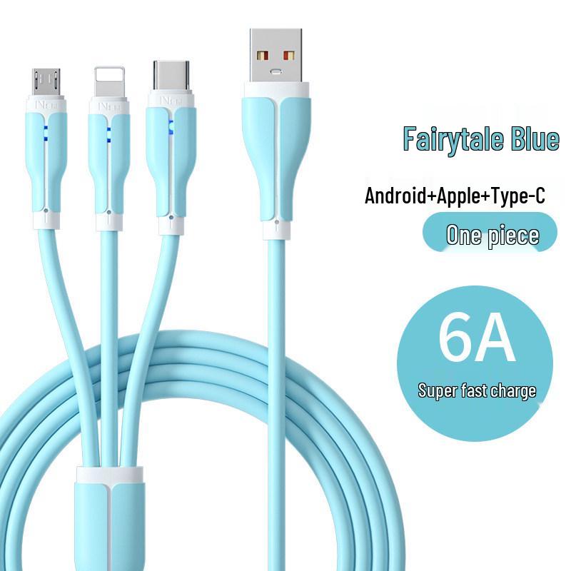 Andmai 100W Multi-Head Fast Charging Cable, Compatible with Apple, Three-in-One Design for Car Use.