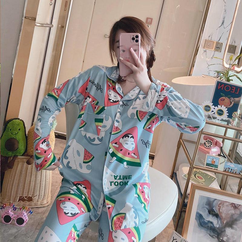 A thin milk silk pajama women's spring and autumn sweet age-reducing women's long-sleeved trousers loungewear set